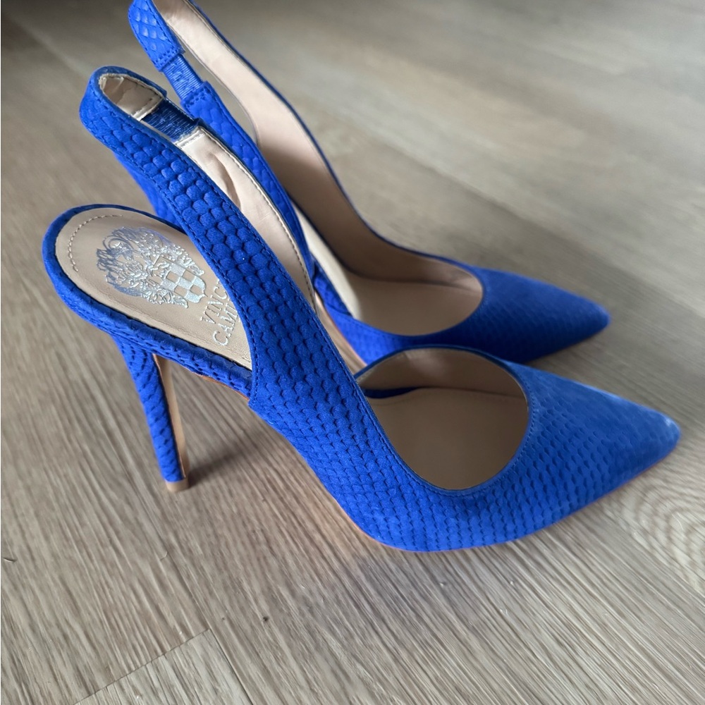 Blue Textured Women's Slingback Heels